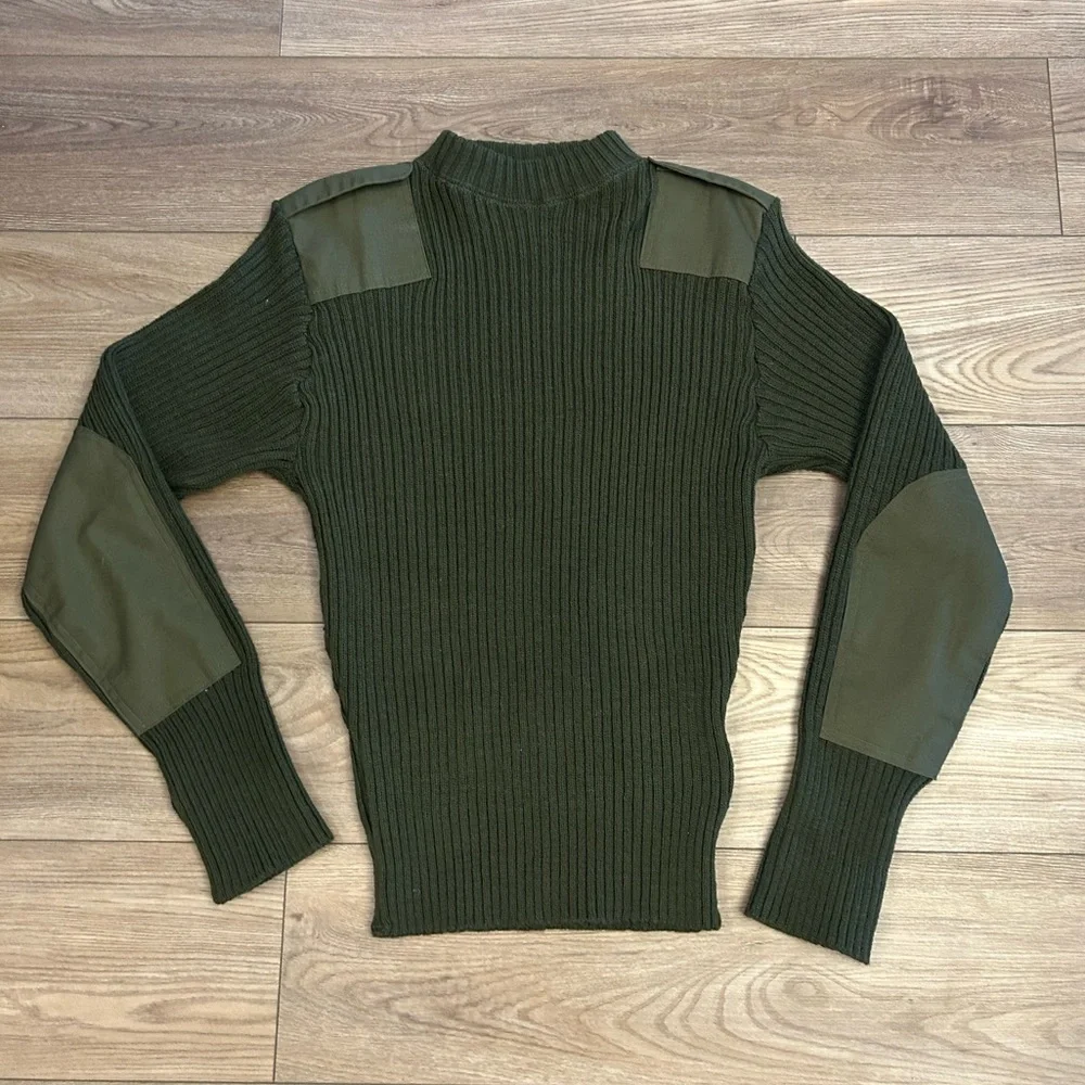 Vintage Y2K Military Wool Commando Sweater Size 40 Olive Green Rib Knit USA